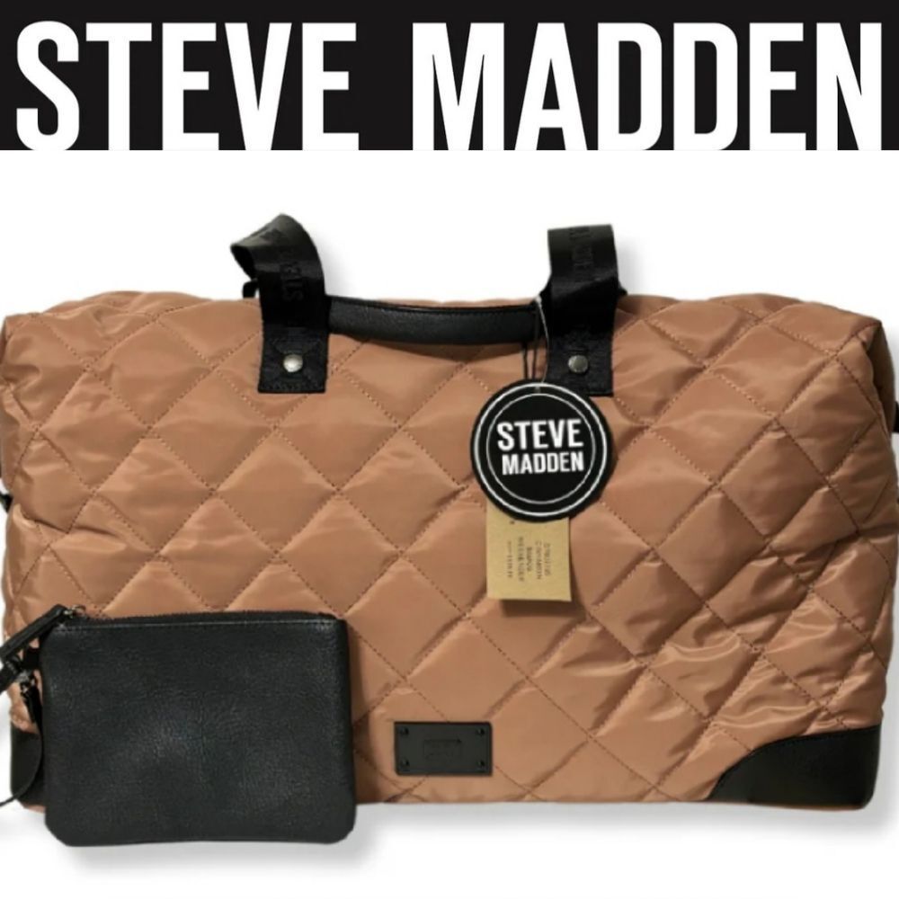 Steve Madden BAmos Quilted Weekender- Camel